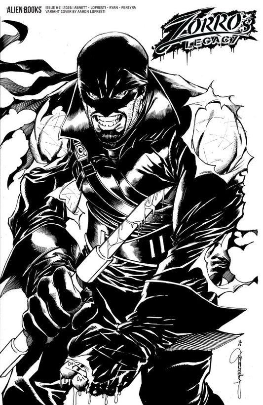Zorro's Legacy #2 Cover D Aaron Lopresti Black & White Variant